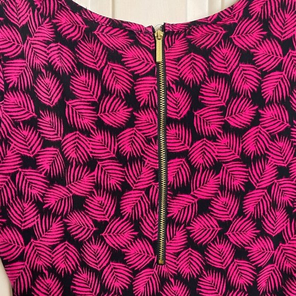 Michael Michael Kors Women Small Hot Pink Leaf Print Dress Exposed Back Zipper - Picture 3 of 6